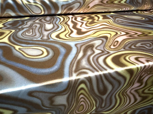 Stretch charmeuse satin dress fabric, per metre - swirl print - pastels