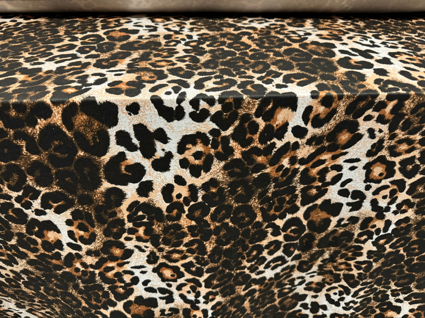 Viscose spandex stretch single jersey fabric, per metre - leopard animal print - cream & brown