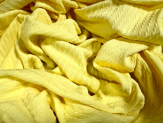 Cable knit stretch spandex rib jersey fabric, per metre - lemon