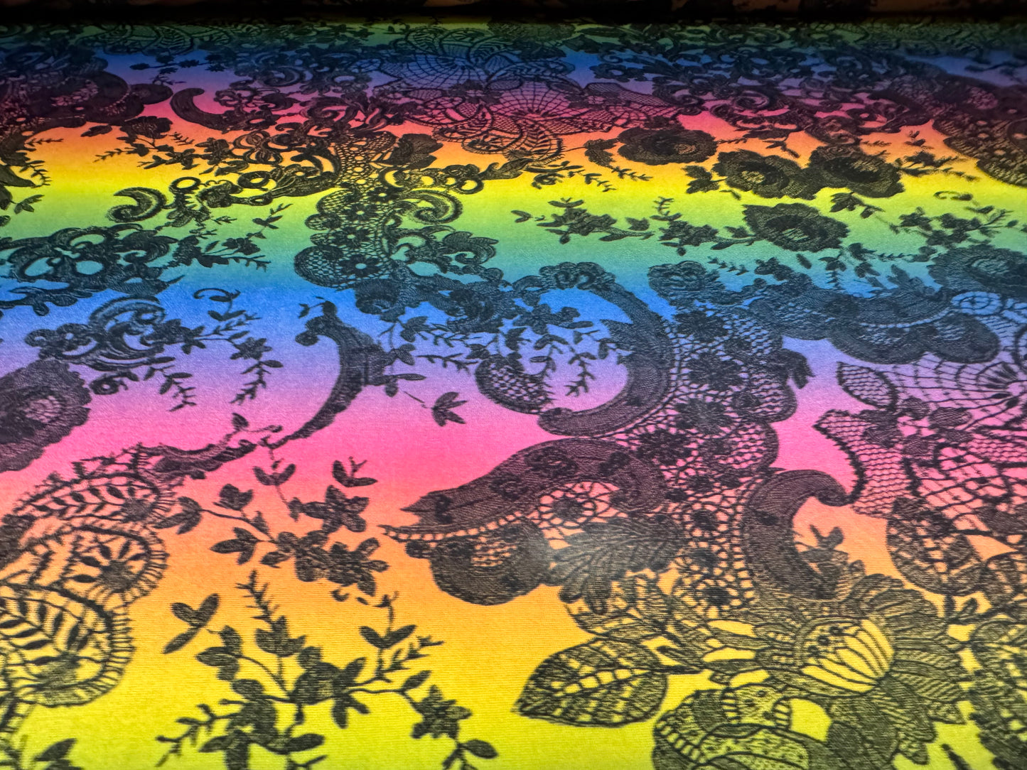 Soft touch stretch spandex single jersey fabric, per metre - paisley rainbow print