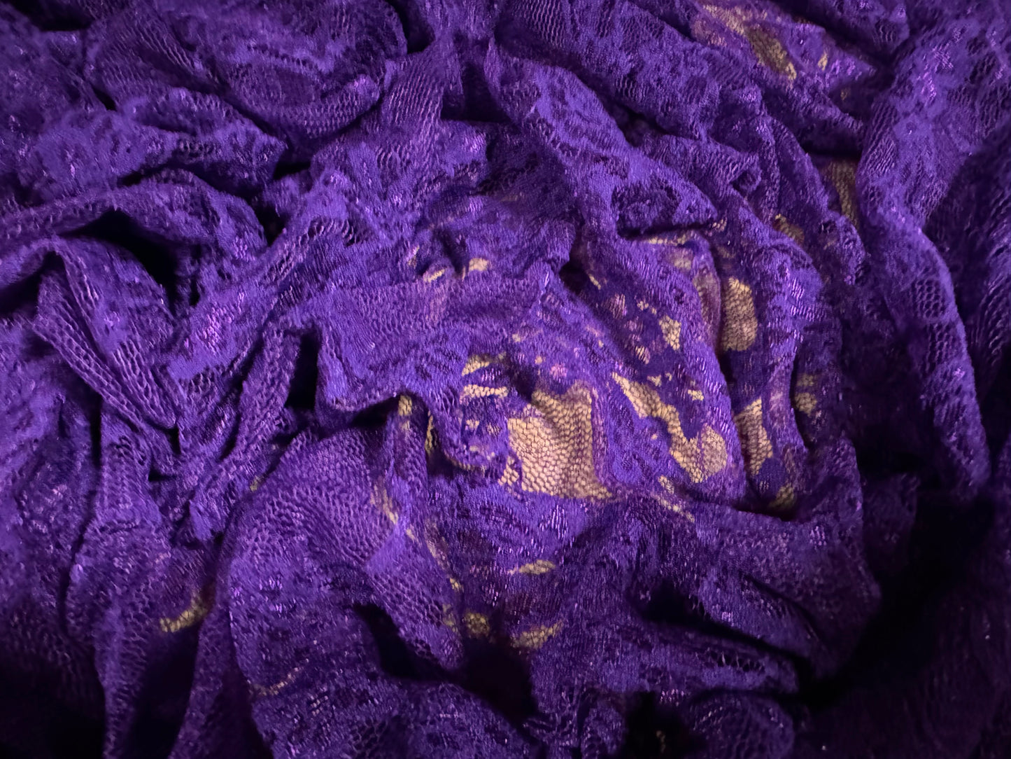 Stretch spandex mesh lace net fabric, per metre - floral pattern - royal purple