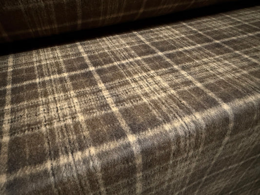 Heavyweight wool flannel fabric, per metre - tartan check - taupe