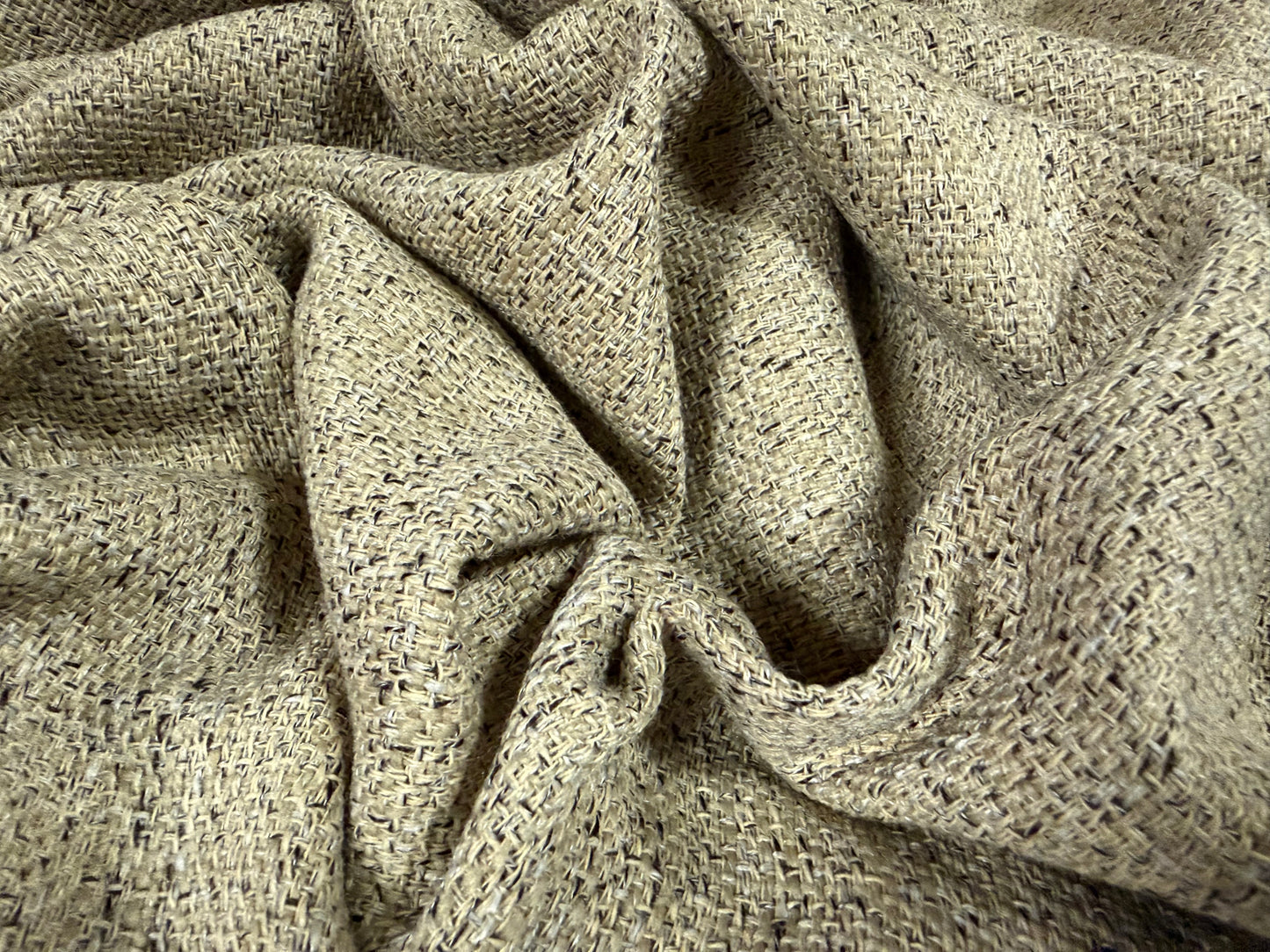 Wool basketweave fabric, per metre - plain - mottled stone