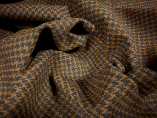 Plastic backed wool tweed fabric, per metre - dogtooth check - brown