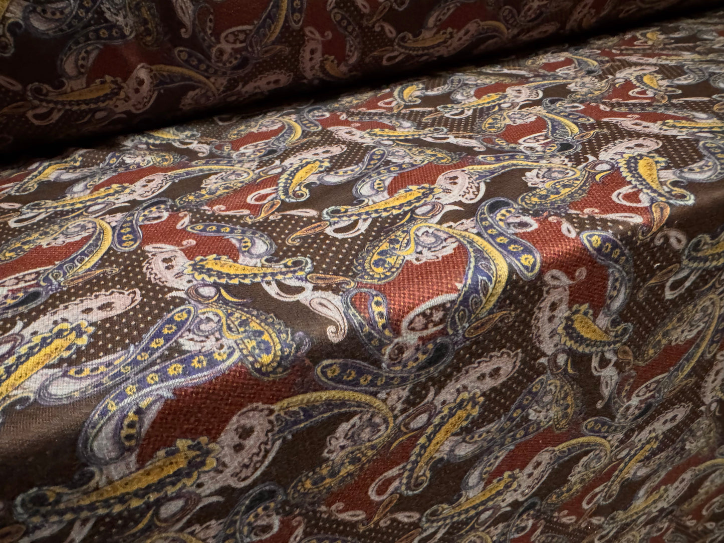 French Terry soft loopback jersey fabric, per metre - paisley print - wine & brown