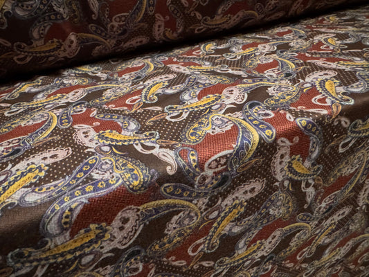 French Terry soft loopback jersey fabric, per metre - paisley print - wine & brown