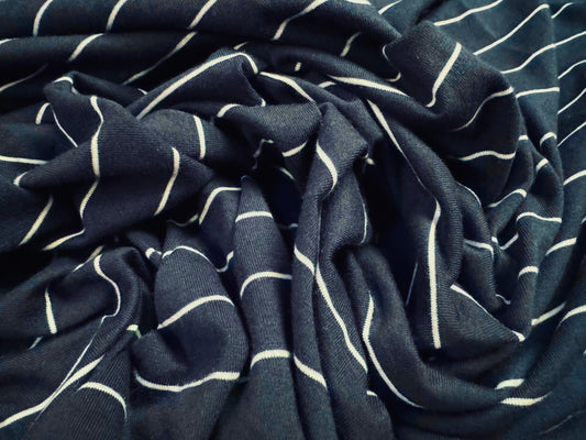 Cotton spandex stretch single jersey fabric, per metre - butcher’s pinstripe - navy & white