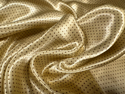 Silky satin woven fabric, per metre - pindot print - gold