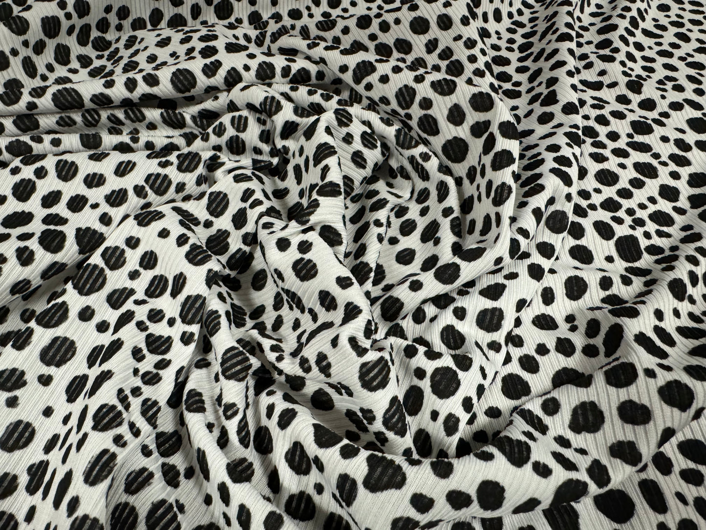 Stretch spandex fine ribbed jersey fabric, per metre - Dalmatian print - black & white