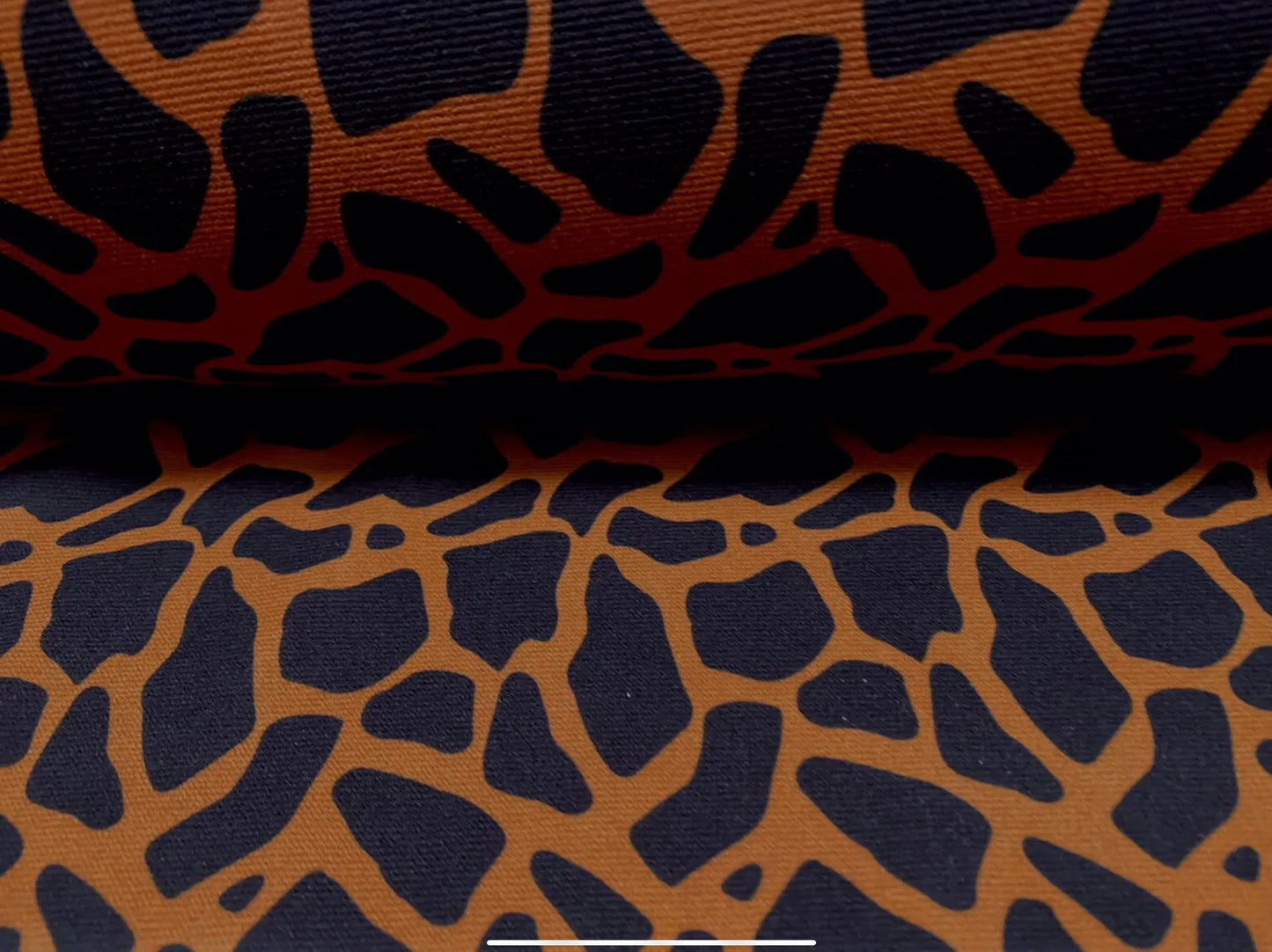 Double jersey knit stretch spandex dress fabric, per metre - giraffe animal prints - orange & black