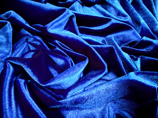 Spandex velvet stretch dress fabric, per metre - plain - cobalt blue