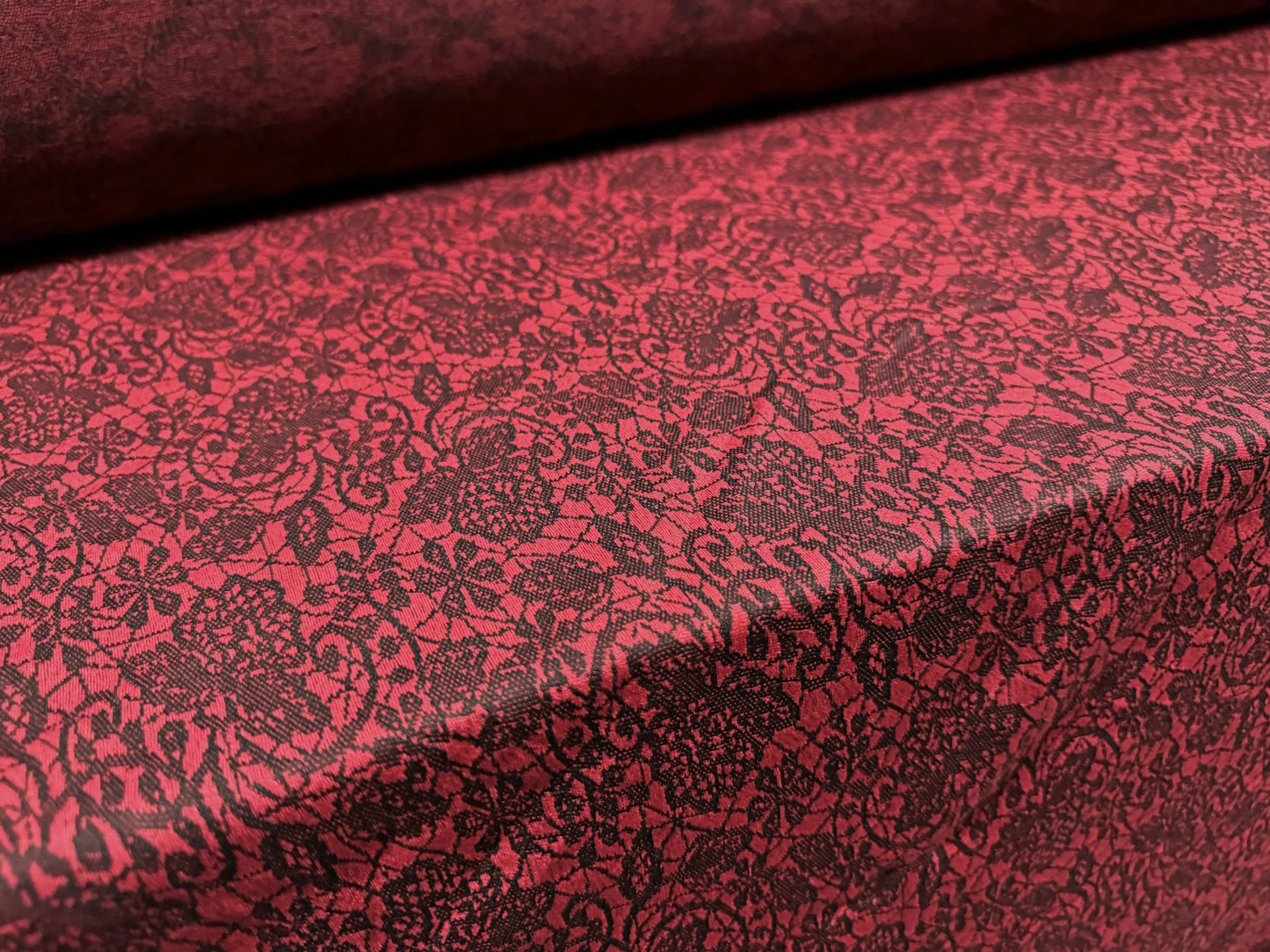 Stretch knitwear jersey fashion fabric, per metre - paisley leaf pattern - wine