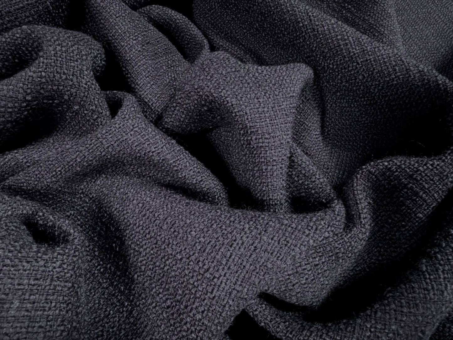 Wool basketweave fabric, per metre - plain - navy blue