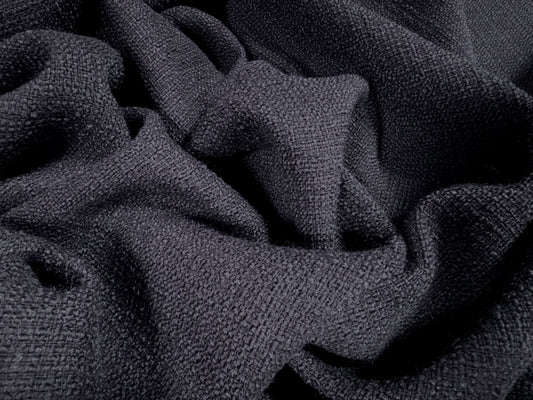 Wool basketweave fabric, per metre - plain - navy blue