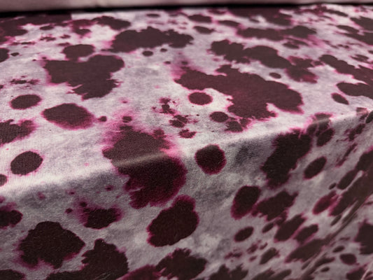 French Terry loopback sweatshirt fabric, per metre - ink blot print - magenta purple & grey