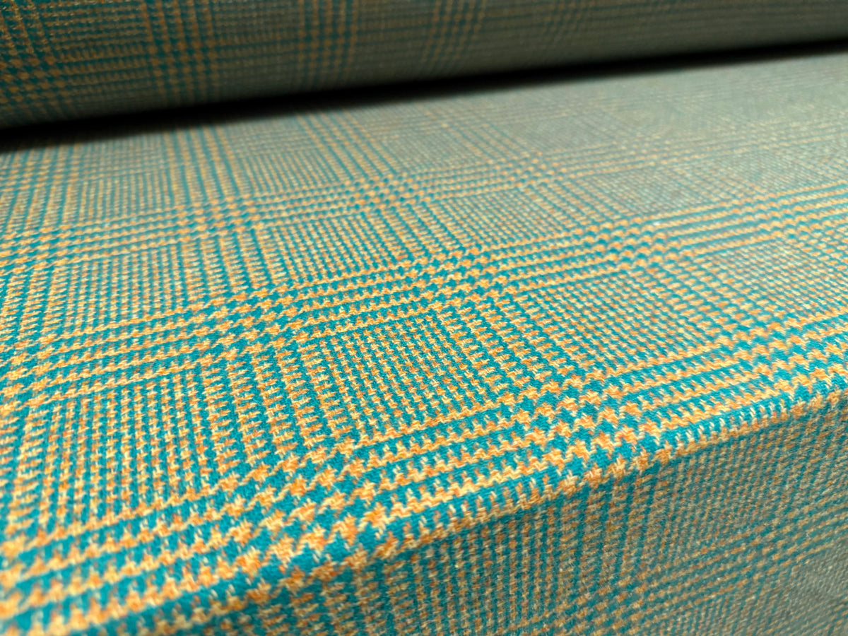Wool flannel fabric, per metre - dogtooth check - jade green