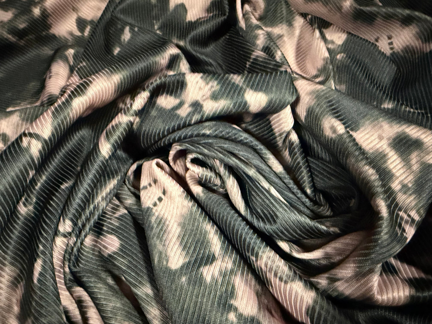 Ribbed jersey fashion fabric, per metre - tie dye print - black & nude