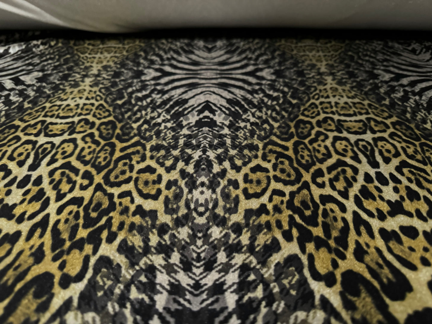 Spandex velvet stretch dress fabric, per mere - leopard safari print - taupe & gold