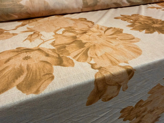 Stretch chiffon jersey fashion fabric, per metre - linen look floral print - sand