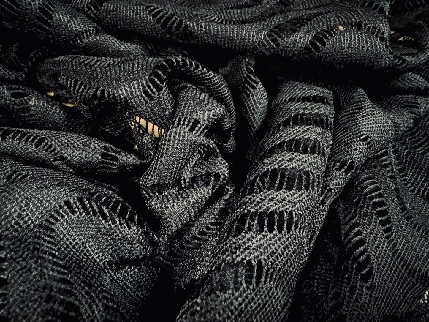 Crochet knit jersey fabric, per metre - wave frill - black