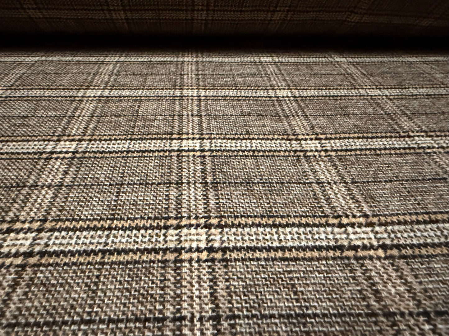 Wool flannel fabric, per metre - plaid - brown stone & grey