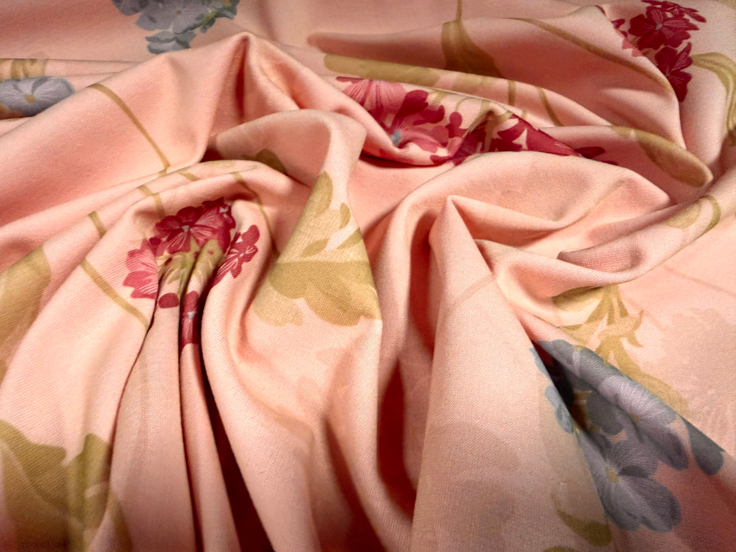 Scuba stretch spandex double jersey fabric, per metre - delphinium flower print - pink