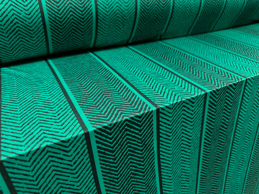 Soft touch stretch spandex single jersey fabric, per metre - jumbo herringbone print - emerald green