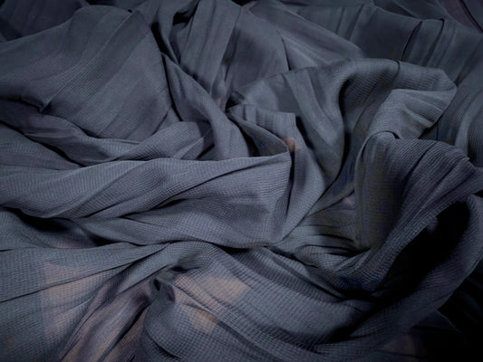 Pleated chiffon lightweight woven dress fabric, per metre - plain - navy blue