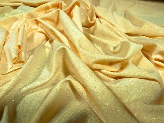 Stretch ITY spandex jersey dress fabric, per metre - metallic shimmer finish - pastel yellow