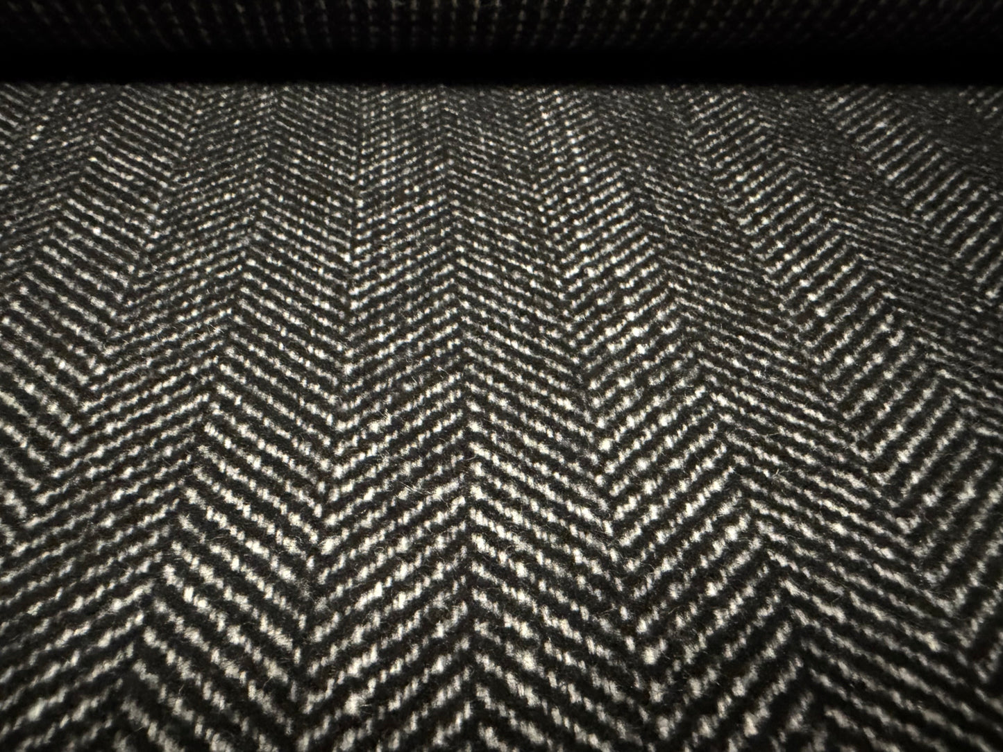 Heavyweight wool flannel fabric, per metre - fishbone - dark grey