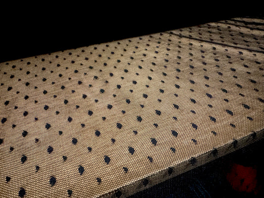Stretch spandex mesh fabric, per metre - dobby spot - black