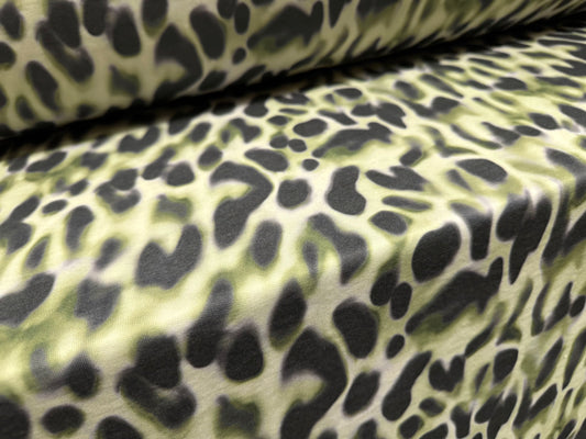 Double jersey upholstery fabric, per metre - soft focus animal print - sage green