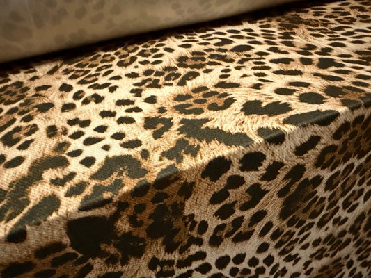 Soft touch stretch spandex single jersey fabric, per metre - animal fur print - brown