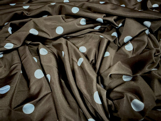 Stretch spandex single jersey ITY fabric, per metre - polka dot print - charcoal & sky blue