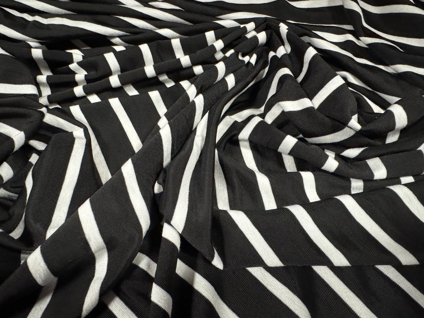 Lightweight stretch spandex single jersey fabric, per metre - stripe - black & white