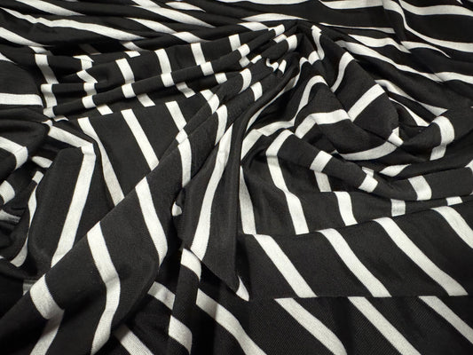 Lightweight stretch spandex single jersey fabric, per metre - stripe - black & white