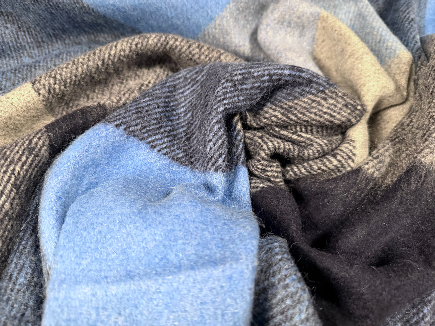 Heavyweight wool flannel coat jacket fabric, per metre - Buffalo check - navy blue & grey