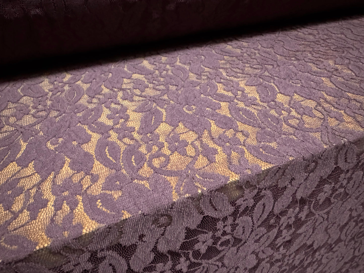 Stretch spandex lace fabric, per metre - floral - purple