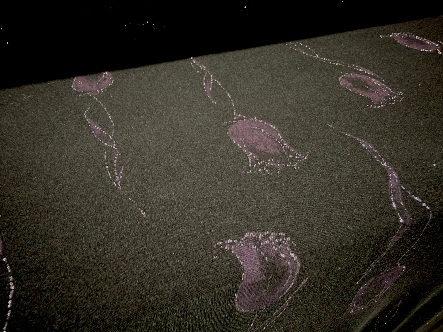Metallic stretch single jersey fabric, per metre - glitter tulip print - black & purple