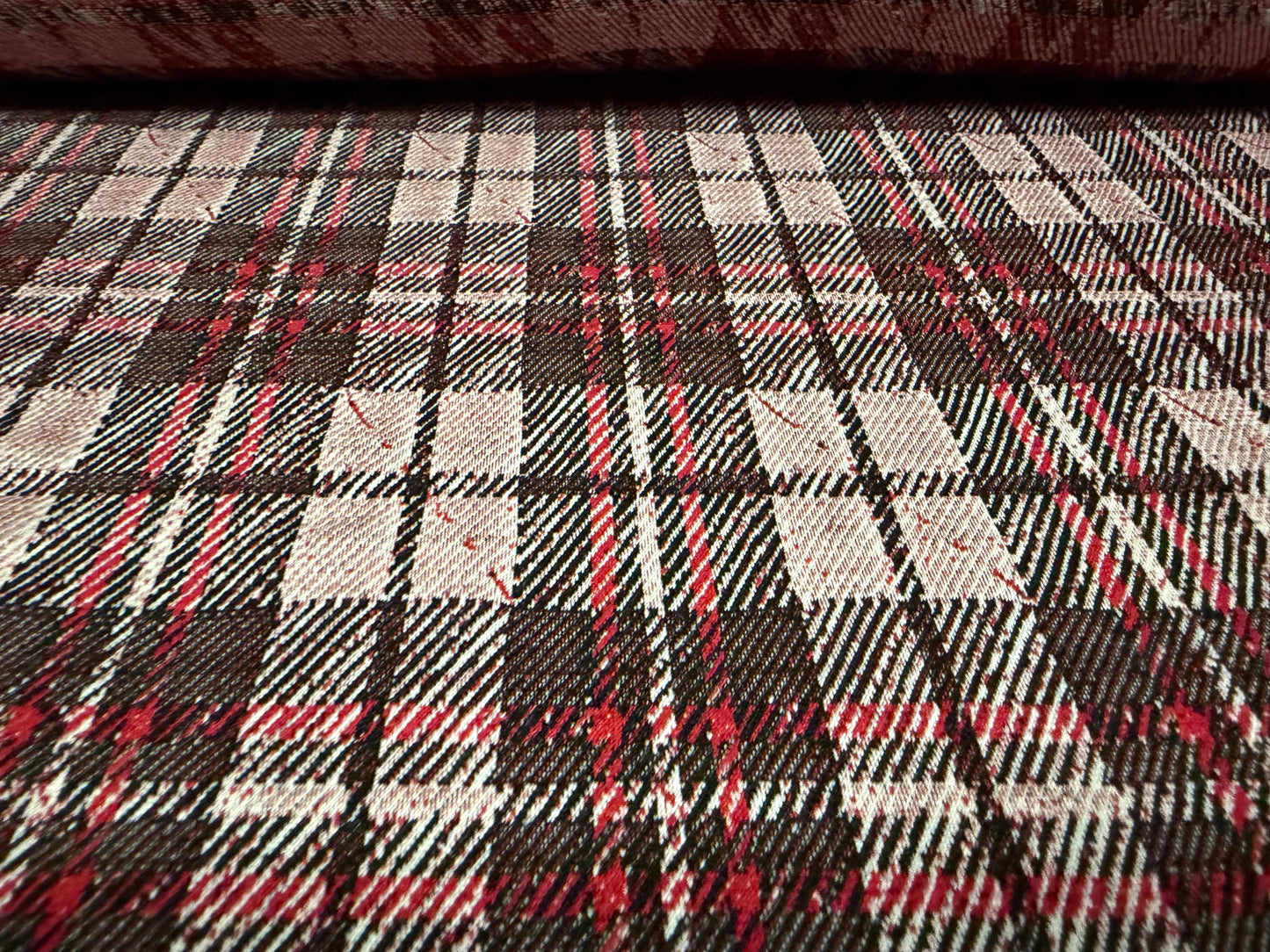 Double jersey fashion fabric, per metre - plaid jacquard - greystone & pink