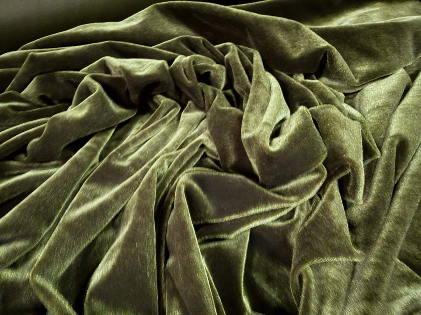 Spandex velvet stretch dress fabric, per metre - plain - olive green