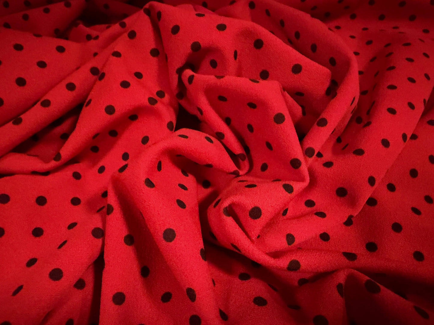 Scuba crepe stretch spandex double jersey fabric, per metre - spot print - red & black