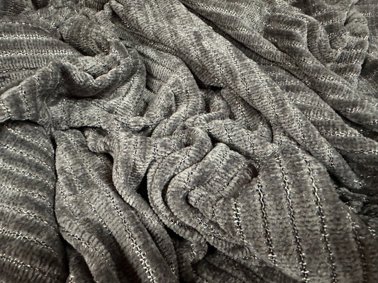 Soft velour knit fabric, per metre - stripe - silver grey