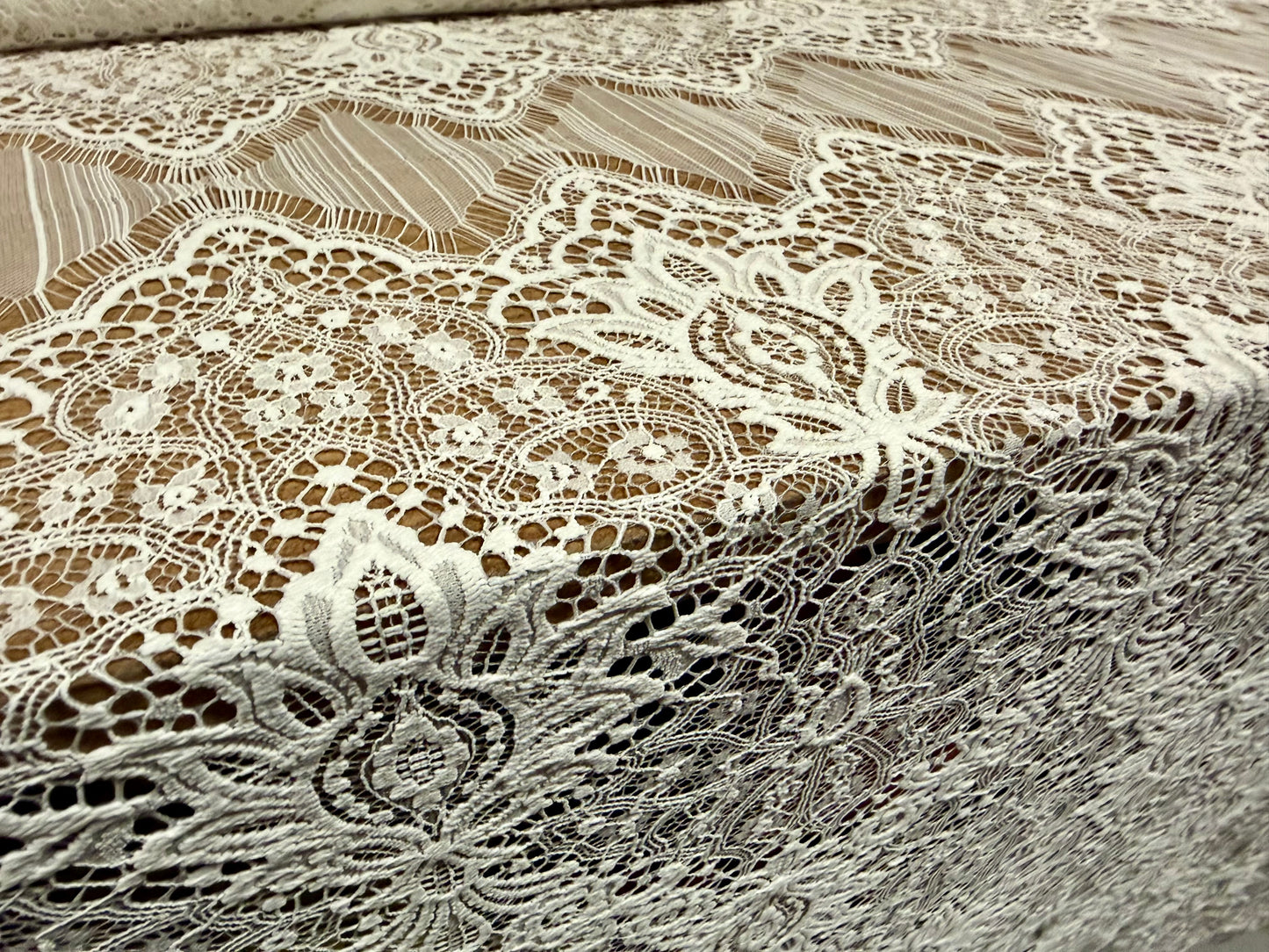 Intricate lace fabric, per metre - mandala floral design - ivory