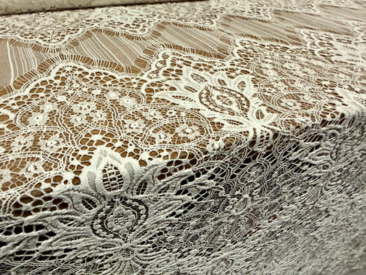 Intricate lace fabric, per metre - mandala floral design - ivory