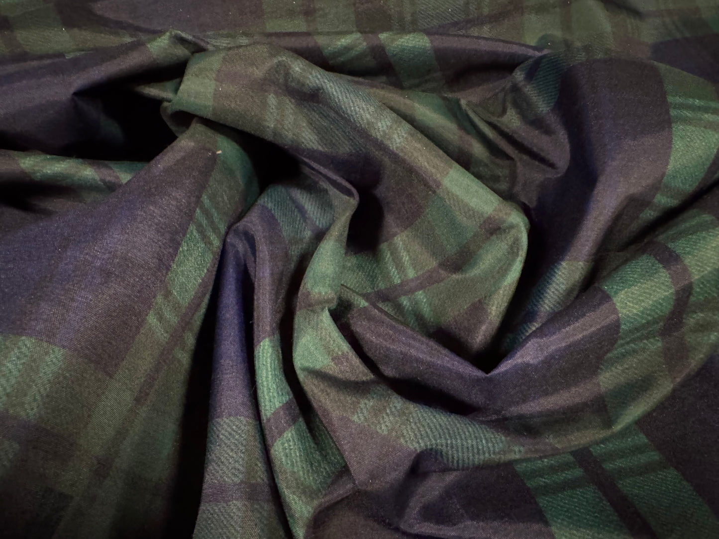 Lightweight woven nylon fabric, per metre - Blackwatch Tartan - navy & green