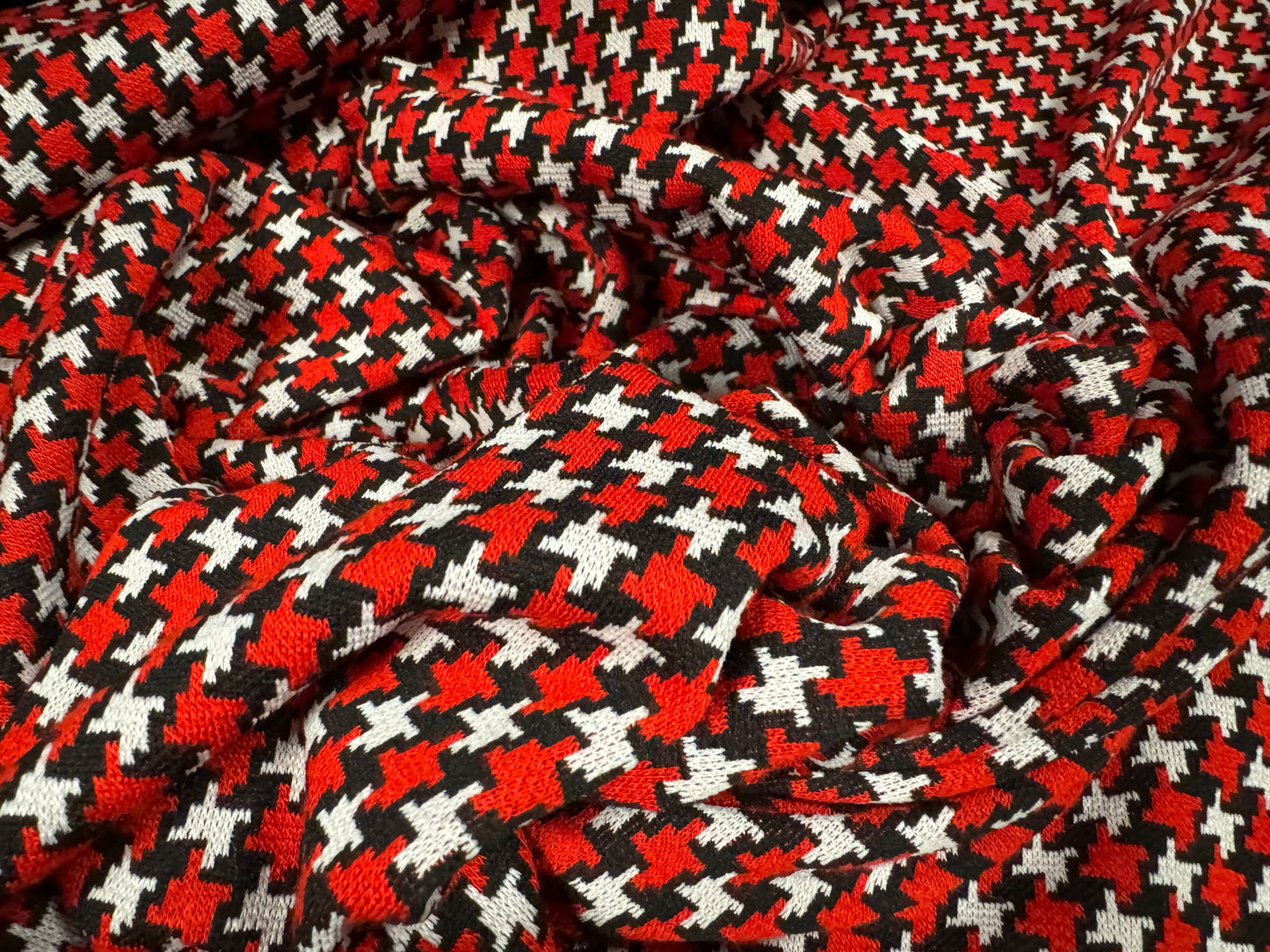 Stretch spandex double jersey fabric, per metre - houndstooth check - red