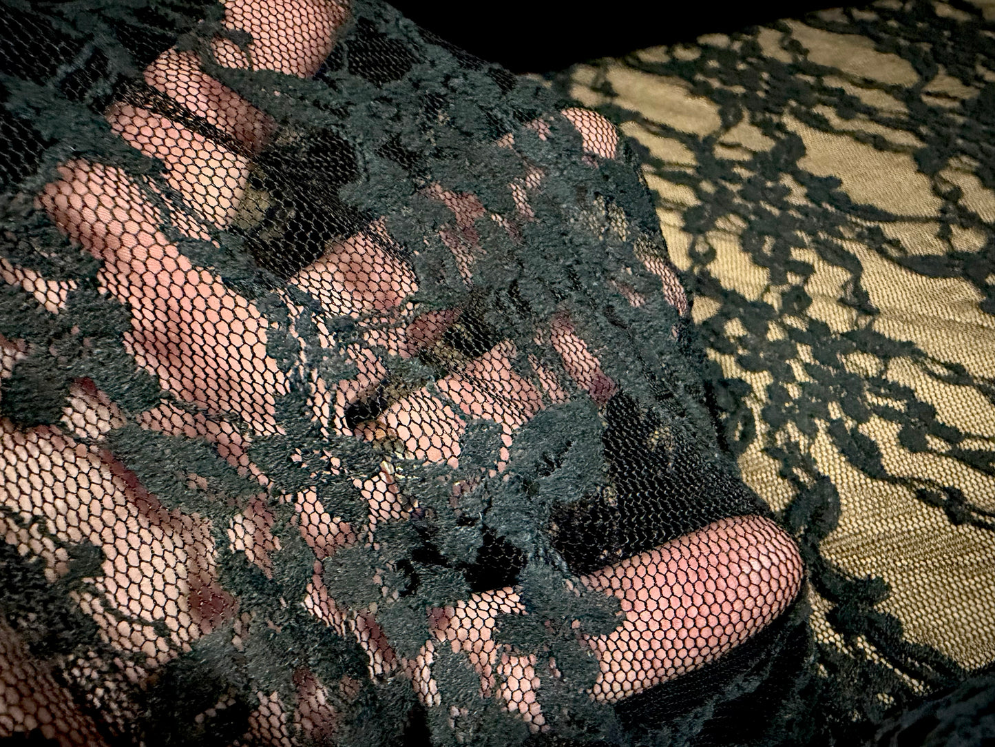 Floral lace fabric with decorative borders, per metre - black