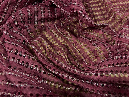 Metallic crochet knitwear jersey fabric, per metre - plum & silver