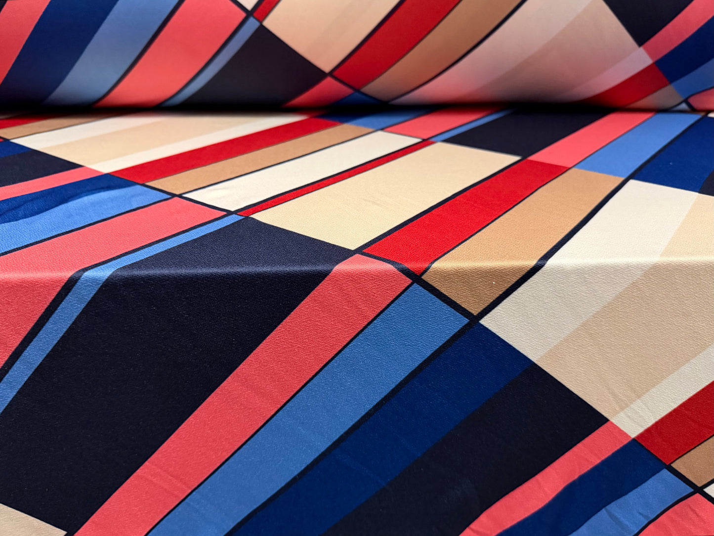 Stretch spandex crepe single jersey dress fabric, per metre - bias colour block print
